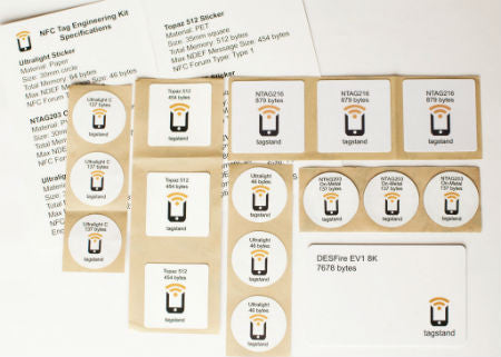 NFC Tag Engineering Kit - 15 Stickers and 1 DESFire EV1 8K Card - with Ultralight, NTAG216, NTAG203, Ultralight C, Topaz 512