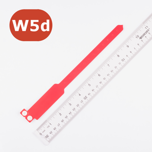 Mid-Length Button Snap NFC Bracelet.
10-inch band with pointed end, adjustable holes and one-time button closure. (Holes not pictured.)
