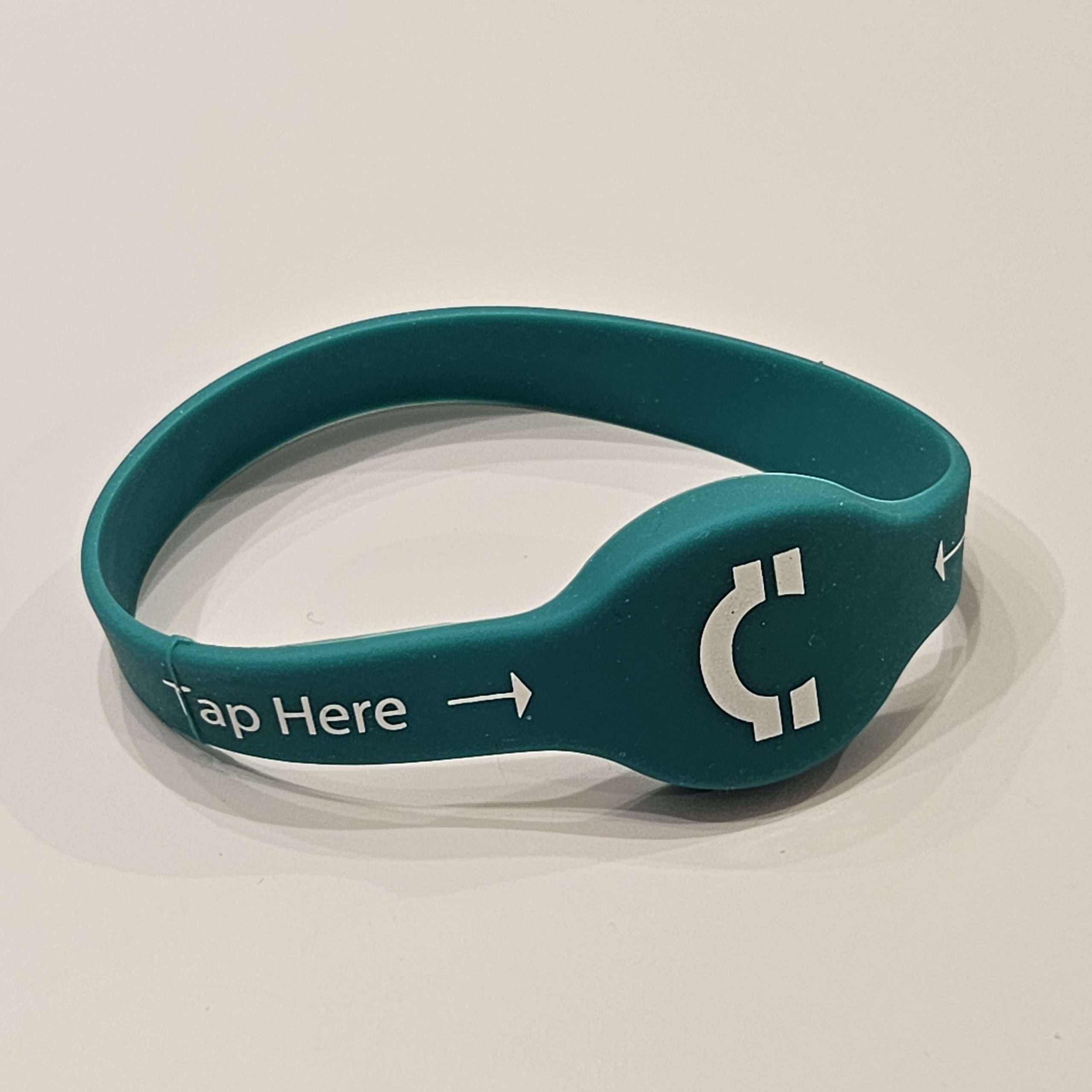 NFC silicone wristband with white silkscreen printing